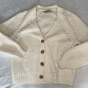 LOFT Ivory Relaxed Fit Button Cardigan